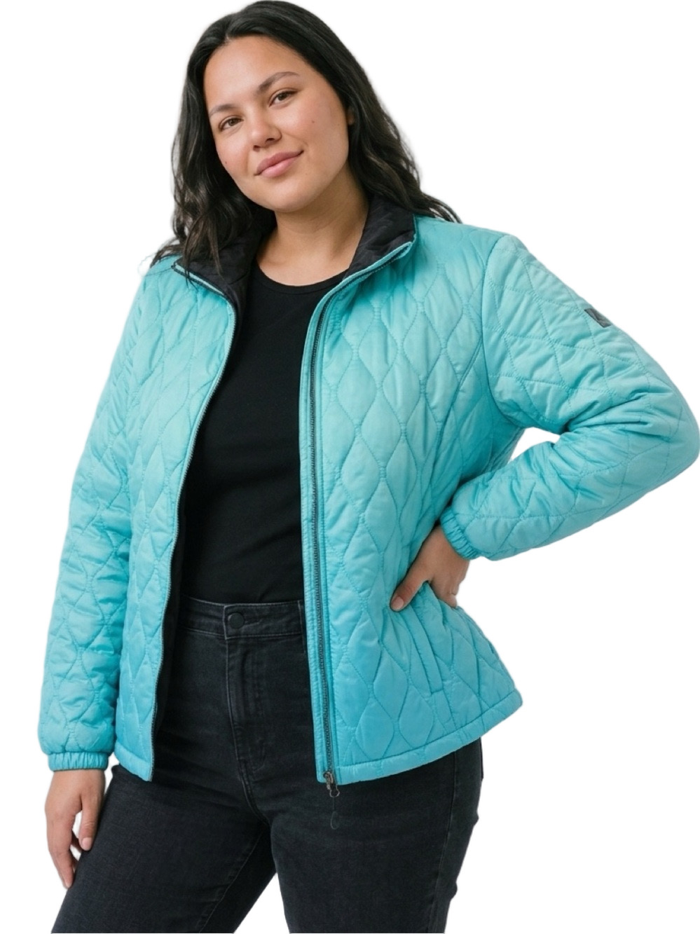 ZEROXPOSUR Ultra-Light Quilted Puffer Jacket Faux Fur Turquoise Women …
